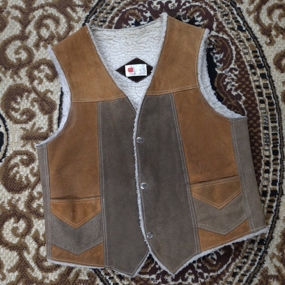 Vintage Other - Vintage Western Leather Suede Vest 70s Faux Shearling 1970s Patchwork Distressed